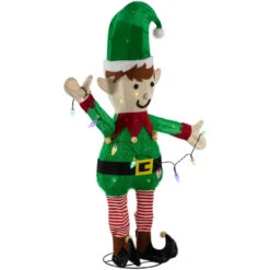 Northlight 34.25" LED Lighted Elf Holding Christmas Lights Outdoor Yard Decoration -Northlight Christmas northlight h94623 03 30009.1692976926