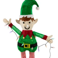 Northlight 34.25" LED Lighted Elf Holding Christmas Lights Outdoor Yard Decoration -Northlight Christmas northlight h94623 05 24944.1692976927