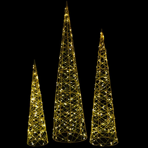 Northlight Set Of 3 LED Twinkle Lighted Gold Mesh Cone Trees Outdoor Christmas Decorations 39.5" 5 Northlight Set Of 3 LED Twinkle Lighted Gold Mesh Cone Trees Outdoor Christmas Decorations 39.5" - Image 3