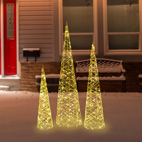 Northlight Set Of 3 LED Twinkle Lighted Gold Mesh Cone Trees Outdoor Christmas Decorations 39.5" 4 Northlight Set Of 3 LED Twinkle Lighted Gold Mesh Cone Trees Outdoor Christmas Decorations 39.5" - Image 2