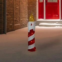 Northlight 3D LED Lighted Striped Candle Christmas Outdoor Decoration - 30" - Red And White