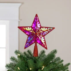 Northlight LED Lighted Star Glittered Christmas Tree Topper - 11" - Red - Multicolor Lights