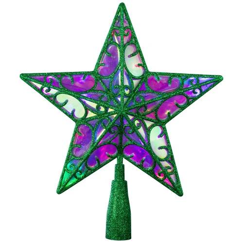 Northlight LED Lighted Glittered Star Christmas Tree Topper - 11" - Green - Multicolor Lights 4 Northlight LED Lighted Glittered Star Christmas Tree Topper - 11" - Green - Multicolor Lights - Image 2