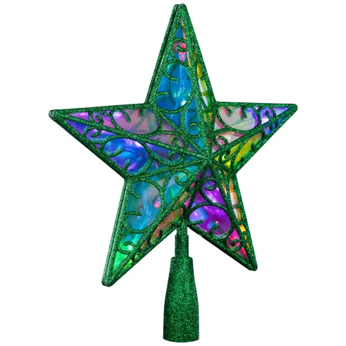 Northlight LED Lighted Glittered Star Christmas Tree Topper - 11" - Green - Multicolor Lights 6 Northlight LED Lighted Glittered Star Christmas Tree Topper - 11" - Green - Multicolor Lights - Image 4