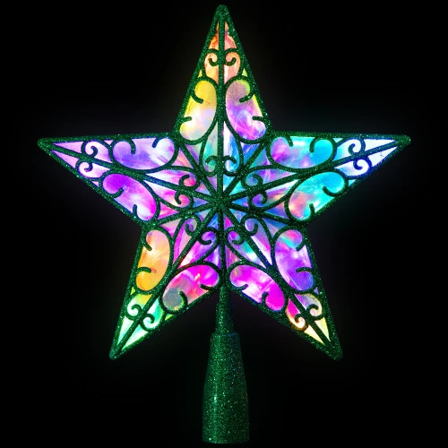 Northlight LED Lighted Glittered Star Christmas Tree Topper - 11" - Green - Multicolor Lights 5 Northlight LED Lighted Glittered Star Christmas Tree Topper - 11" - Green - Multicolor Lights - Image 3