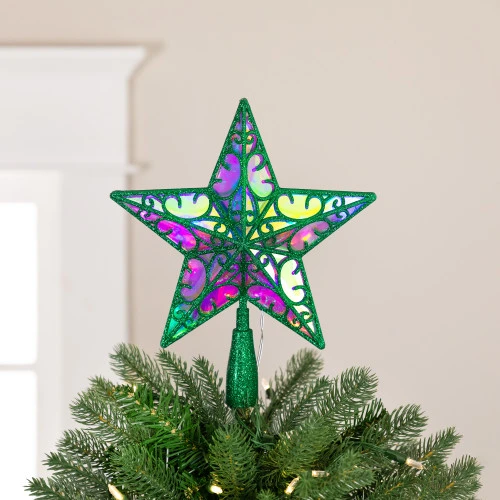 Northlight LED Lighted Glittered Star Christmas Tree Topper - 11" - Green - Multicolor Lights 3 Northlight LED Lighted Glittered Star Christmas Tree Topper - 11" - Green - Multicolor Lights