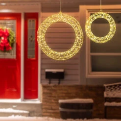 Northlight LED Lighted Hanging Christmas Wreath Decorations - 18" - Set Of 2 - Gold Lights -Northlight Christmas northlight h96325 styled 15825.1722387422