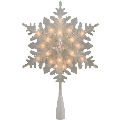 Northlight 10" Lighted White Frosted 3-D Snowflake Christmas Tree Topper - Clear Lights 3 Northlight 10" Lighted White Frosted 3-D Snowflake Christmas Tree Topper - Clear Lights