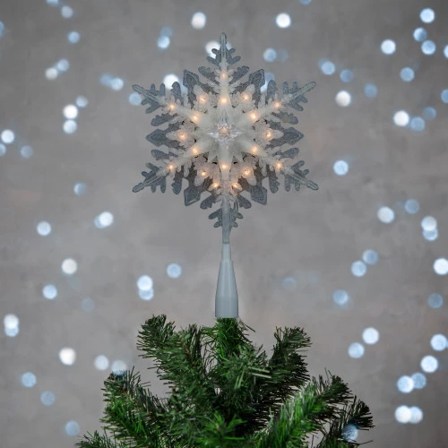 Northlight 10" Lighted White Frosted 3-D Snowflake Christmas Tree Topper - Clear Lights 4 Northlight 10" Lighted White Frosted 3-D Snowflake Christmas Tree Topper - Clear Lights - Image 2