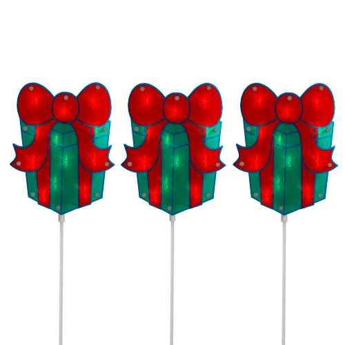 Northlight Set Of 3 Lighted Holographic Christmas Gift Box Pathway Markers 4.75' 3 Northlight Set Of 3 Lighted Holographic Christmas Gift Box Pathway Markers 4.75'