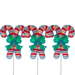Set Of 3 Lighted Holographic Candy Cane Christmas Pathway Markers 25.5" -Northlight Christmas northlight ha92208 1 73607.1665433303