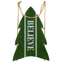 Northlight Wooden "Believe" Christmas Snow Sled Decoration - 18.25" - Green