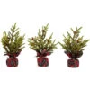 Northlight Mini Glittered Pine With Berries Artificial Christmas Trees - 9" - Set Of 3