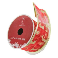 Northlight Red And Gold Glittering Reindeer Wired Christmas Craft Ribbon 2.5" X 10 Yards -Northlight Christmas northlight j04075 1 3 64684.1599786790