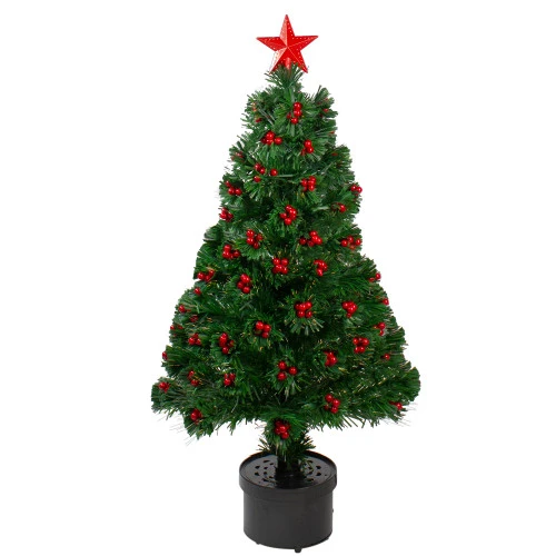 Northlight Pre-Lit Color Changing Fiber Optic Christmas Tree With Berries - 3' 3 Northlight Pre-Lit Color Changing Fiber Optic Christmas Tree With Berries - 3'