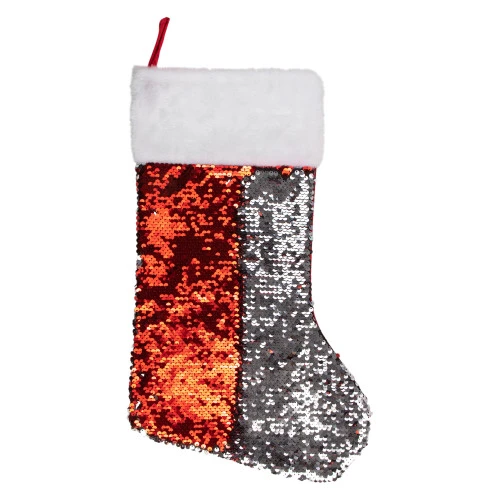 Northlight 19" Red And Silver Sequin Christmas Stocking With White Faux Fur Cuff 5 Northlight 19" Red And Silver Sequin Christmas Stocking With White Faux Fur Cuff - Image 3