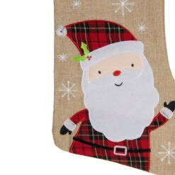 Northlight 19" Burlap Plaid Whimsical Santa Waiving Christmas Stocking -Northlight Christmas northlight j90436 3 sample 52166.1603850820