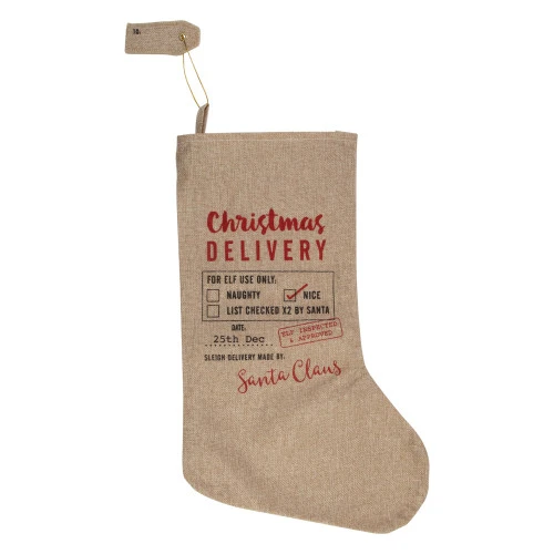 Northlight 19" Beige And Red "Christmas Delivery" Stocking With Hanging Tag 3 Northlight 19" Beige And Red "Christmas Delivery" Stocking With Hanging Tag