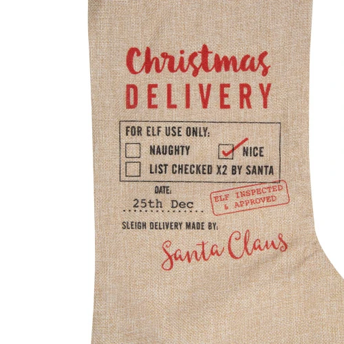 Northlight 19" Beige And Red "Christmas Delivery" Stocking With Hanging Tag 5 Northlight 19" Beige And Red "Christmas Delivery" Stocking With Hanging Tag - Image 3