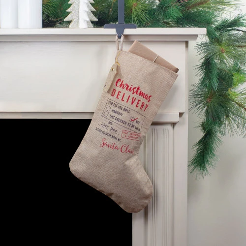 Northlight 19" Beige And Red "Christmas Delivery" Stocking With Hanging Tag 4 Northlight 19" Beige And Red "Christmas Delivery" Stocking With Hanging Tag - Image 2