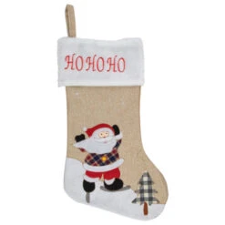 Northlight 19" Beige And Red Burlap "Ho Ho Ho" Santa Claus Christmas Stocking