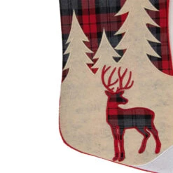 Northlight 19" Green And Red Plaid Reindeer With Forest Trees Christmas Stocking -Northlight Christmas northlight j90447 3 65605.1603850827