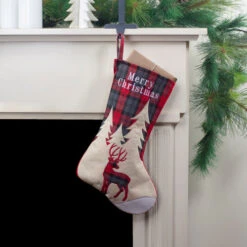 Northlight 19" Green And Red Plaid Reindeer With Forest Trees Christmas Stocking -Northlight Christmas northlight j90447 5 41809.1608349777