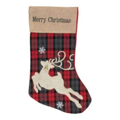 Northlight Plaid Merry Christmas Reindeer Stocking - 19" - Red And Green