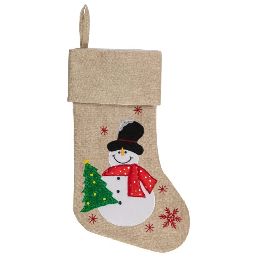 Northlight 19" Burlap Standing Snowman With A Tree And Snowflakes Christmas Stocking 3 Northlight 19" Burlap Standing Snowman With A Tree And Snowflakes Christmas Stocking