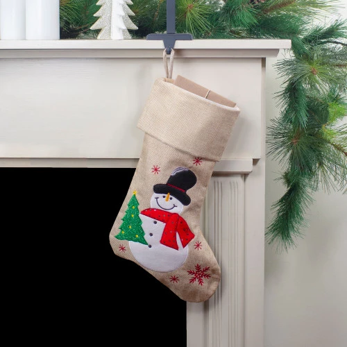 Northlight 19" Burlap Standing Snowman With A Tree And Snowflakes Christmas Stocking 4 Northlight 19" Burlap Standing Snowman With A Tree And Snowflakes Christmas Stocking - Image 2
