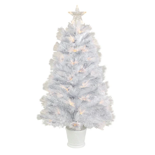 Northlight 3' Pre-Lit White Fiber Optic Artificial Christmas Tree, Warm White Lights 4 Northlight 3' Pre-Lit White Fiber Optic Artificial Christmas Tree, Warm White Lights - Image 2