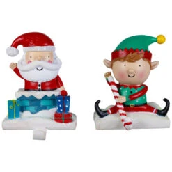Northlight Santa And Elf Christmas Stocking Holders - 5" - Set Of 2