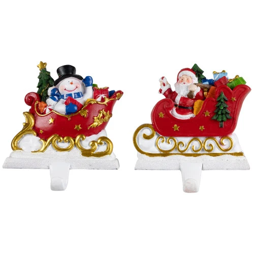 Northlight Santa And Snowman Sleigh Ride Christmas Stocking Holders - 4.25" - Set Of 2 3 Northlight Santa And Snowman Sleigh Ride Christmas Stocking Holders - 4.25" - Set Of 2