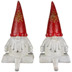 Northlight Glittered Gnome Christmas Stocking Holders - 8.25" - Set Of 2