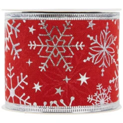 Northlight Shimmering Red With Silver Snowflakes Wired Craft Christmas Ribbon 2.5" X 10 Yards -Northlight Christmas northlight j99437 03 60291.1697906052