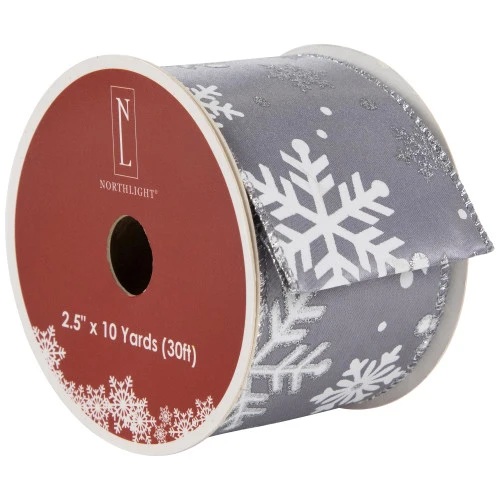 Northlight Gray And White Shimmering Snowflakes Wired Craft Christmas Ribbon 2.5" X 10 Yards 3 Northlight Gray And White Shimmering Snowflakes Wired Craft Christmas Ribbon 2.5" X 10 Yards