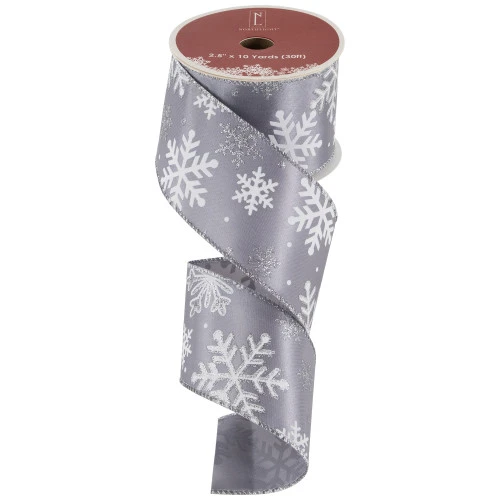 Northlight Gray And White Shimmering Snowflakes Wired Craft Christmas Ribbon 2.5" X 10 Yards 5 Northlight Gray And White Shimmering Snowflakes Wired Craft Christmas Ribbon 2.5" X 10 Yards - Image 3