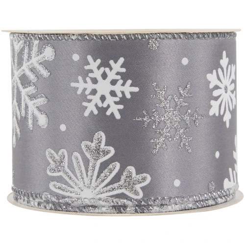 Northlight Gray And White Shimmering Snowflakes Wired Craft Christmas Ribbon 2.5" X 10 Yards 6 Northlight Gray And White Shimmering Snowflakes Wired Craft Christmas Ribbon 2.5" X 10 Yards - Image 4