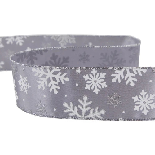 Northlight Gray And White Shimmering Snowflakes Wired Craft Christmas Ribbon 2.5" X 10 Yards 7 Northlight Gray And White Shimmering Snowflakes Wired Craft Christmas Ribbon 2.5" X 10 Yards - Image 5