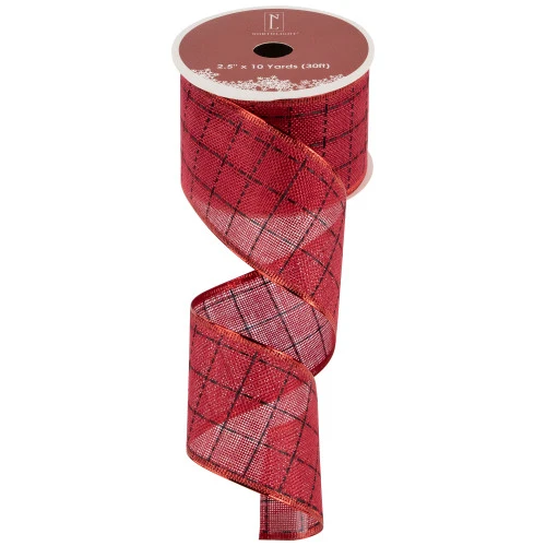 Northlight Red Woven Square Plaid Wired Craft Christmas Ribbon 2.5" X 10 Yards 5 Northlight Red Woven Square Plaid Wired Craft Christmas Ribbon 2.5" X 10 Yards - Image 3
