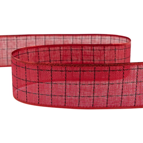 Northlight Red Woven Square Plaid Wired Craft Christmas Ribbon 2.5" X 10 Yards 7 Northlight Red Woven Square Plaid Wired Craft Christmas Ribbon 2.5" X 10 Yards - Image 5