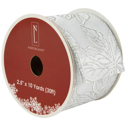Northlight Shimmering Silver Floral Wired Craft Christmas Ribbon 2.5" X 10 Yards 3 Northlight Shimmering Silver Floral Wired Craft Christmas Ribbon 2.5" X 10 Yards