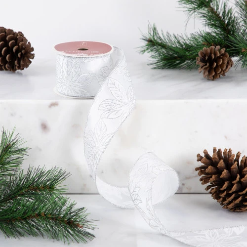 Northlight Shimmering Silver Floral Wired Craft Christmas Ribbon 2.5" X 10 Yards 4 Northlight Shimmering Silver Floral Wired Craft Christmas Ribbon 2.5" X 10 Yards - Image 2