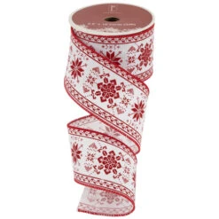 Northlight Red And White Knit Pattern Wired Craft Christmas Ribbon 2.5" X 10 Yards -Northlight Christmas northlight j99457 02 43705.1697906055