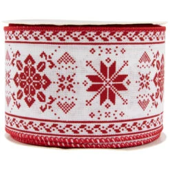 Northlight Red And White Knit Pattern Wired Craft Christmas Ribbon 2.5" X 10 Yards -Northlight Christmas northlight j99457 03 29795.1697906054