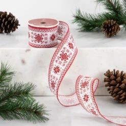 Northlight Red And White Knit Pattern Wired Craft Christmas Ribbon 2.5" X 10 Yards -Northlight Christmas northlight j99457 styled 73500.1697906055