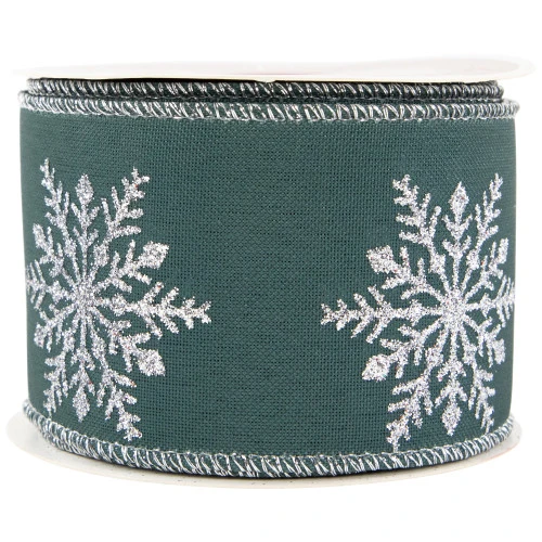Northlight Green With Glitter Snowflakes Wired Craft Christmas Ribbon 2.5" X 10 Yards 6 Northlight Green With Glitter Snowflakes Wired Craft Christmas Ribbon 2.5" X 10 Yards - Image 4