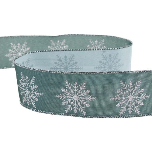 Northlight Green With Glitter Snowflakes Wired Craft Christmas Ribbon 2.5" X 10 Yards 7 Northlight Green With Glitter Snowflakes Wired Craft Christmas Ribbon 2.5" X 10 Yards - Image 5
