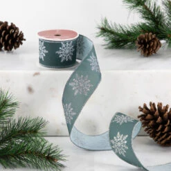 Northlight Green With Glitter Snowflakes Wired Craft Christmas Ribbon 2.5" X 10 Yards 15 Northlight Green With Glitter Snowflakes Wired Craft Christmas Ribbon 2.5" X 10 Yards -Northlight Christmas northlight j99459 styled 11639.1697906054