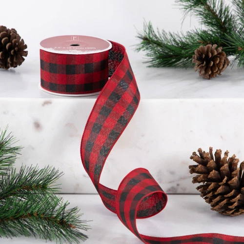 Northlight Black And Red Check Plaid Wired Craft Christmas Ribbon 2.5" X 10 Yards 5 Northlight Black And Red Check Plaid Wired Craft Christmas Ribbon 2.5" X 10 Yards - Image 3